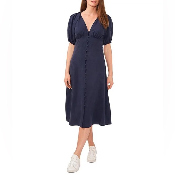 Chelsea & Violet Dresses & Skirts - Chelsea & Violet Puff Sleeve Button Front Dress in Navy Size 12